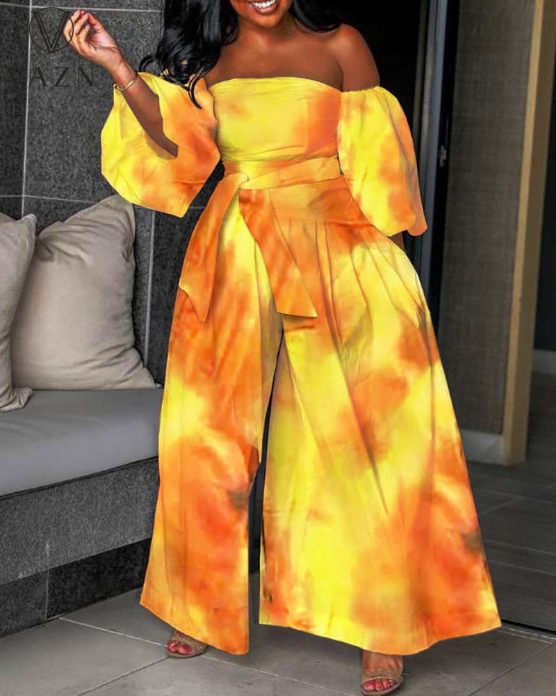 sixsr Womens Fall Fashion Autumn Jumpsuits High-end Chiffon Full Sleeve Strapless Sexy Young Free Women Loose Wide Leg Jumpsuits