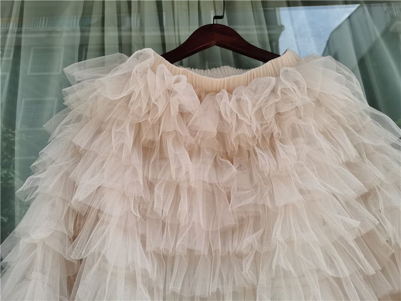sixsr jupe femme ete Spring Party Skirt Elastic High Waist Long Tulle Skirt Women Multilayer ruffles Pink Mesh Tutu Skirt Ladies
