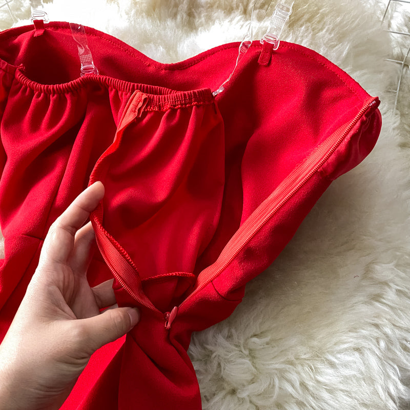 Sixsr Trends  high quality Women Spaghetti Strap Sexy Dress Strapless Bodycon Slim Red Dinner Party Dresses Mesh Patchwork Female Summer Long Dress