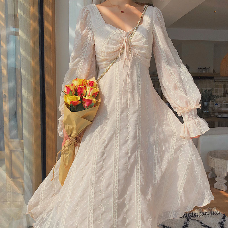 Sixsr Vintage Fairy Dress Women Elegant Designer Chiffon Dress Long Sleeve French Party Midi Dress Casual Women's Clothing Autumn