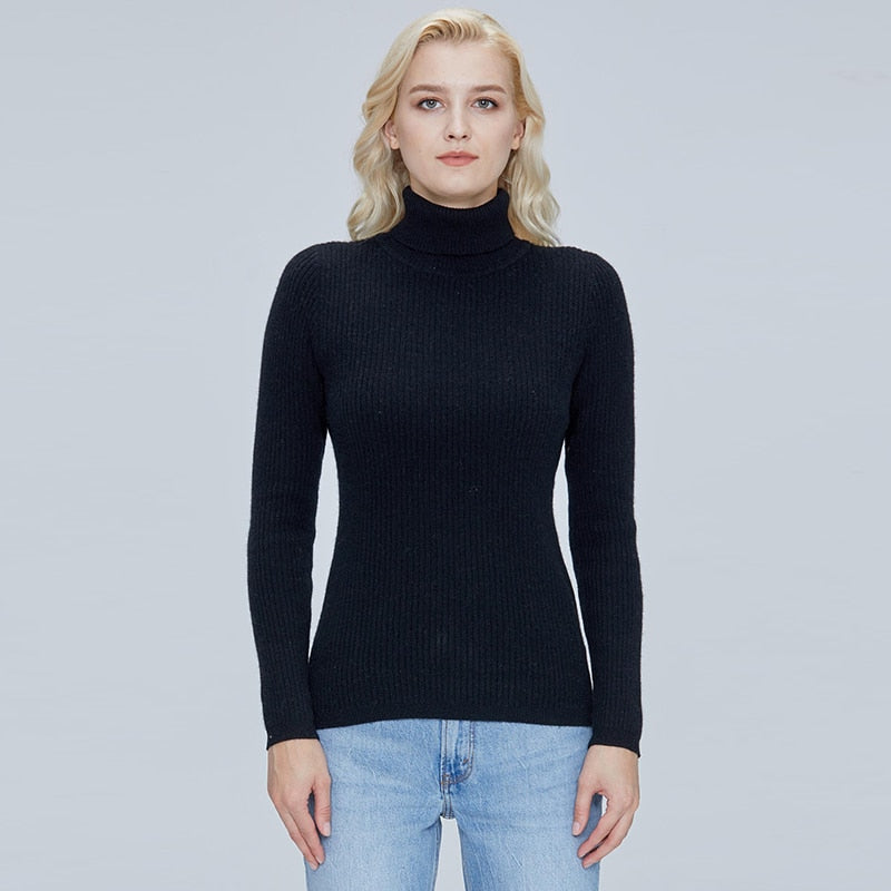 100% Merino Wool Turtleneck Women Sweater Autumn Winter Warm Soft Jumper Women Knitted Pullover Femme Cashmere Sweater Knit