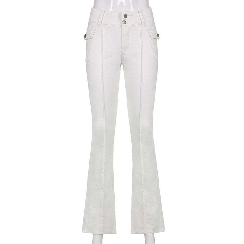 Sixsr Indie Aesthetics Slim Low Waist Flare Pants E-girl Vintage Pockets Solid Y2K Pants Autumn 90s Fashion Black Trousers