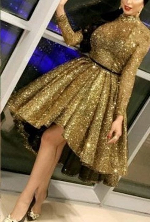 Evening Celebrity Prom Ball Gown Dresses Woman Party Night Short Elegant Plus Size Arabic Dubai Gold Formal Dress