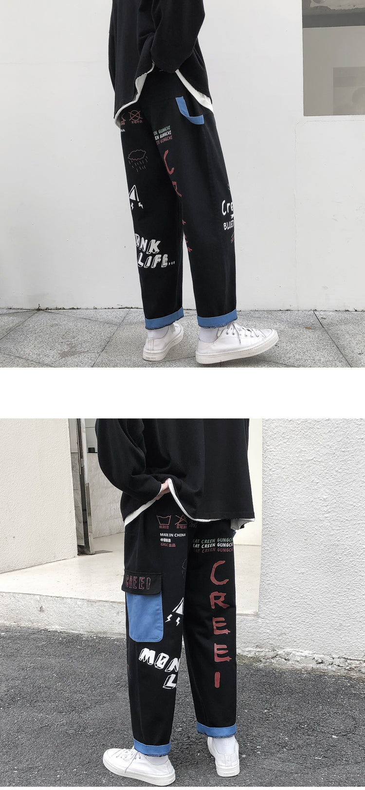 Straight Denim Jeans Men Graphic Printed Jeans 2024 Streetwear Jeans Man Wildleg Pants Hip Hop Korean Harajuku Fashion Pants