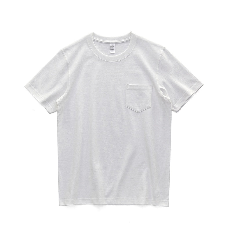 Sixsr 260g Heavy Weight Men's T-Shirt Summer Retro Simple Handsome Chic Casual Soft Solid Color Cotton Pocket Short Sleeve O-Neck Tees