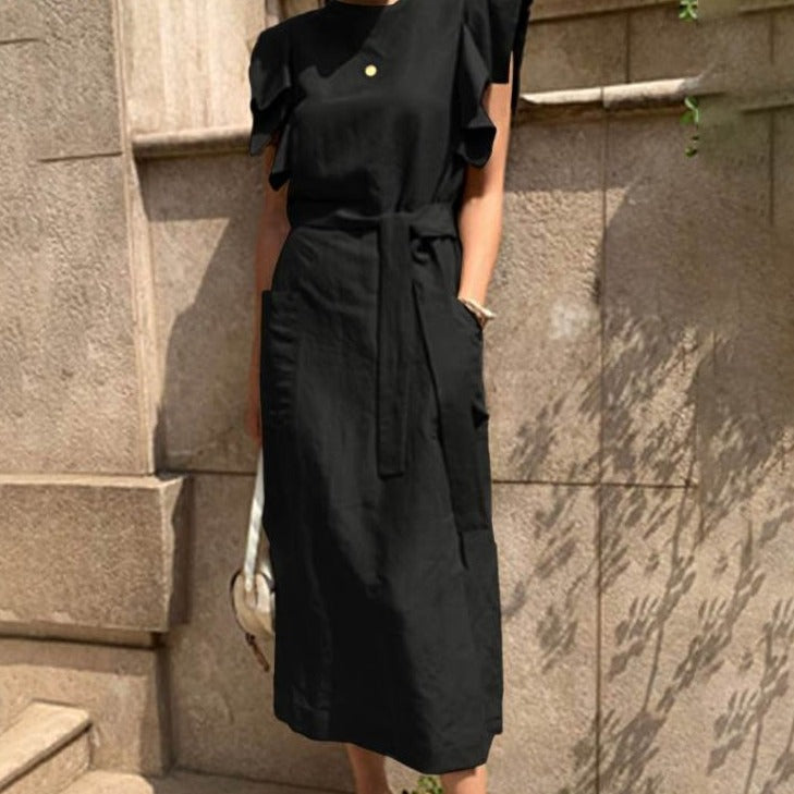 sixsr Sexy Sleeveless Summer Dress Sexy Ruffle Maxi Long Dress With Belt Women Bohemian Sundress Party Vestido Autumn Robe