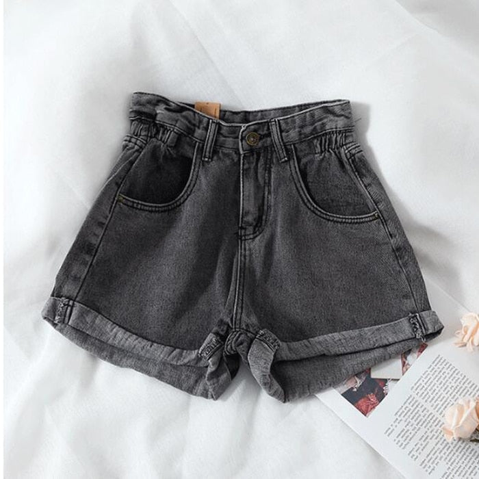 sixsr New Summer High Waist Denim Shorts Women Casual Loose Ladies Fashion Plus Size Elastic Waist Wide Leg Short Jeans Female