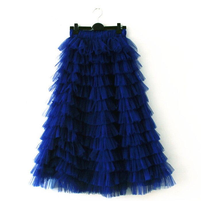 sixsr jupe femme ete Spring Party Skirt Elastic High Waist Long Tulle Skirt Women Multilayer ruffles Pink Mesh Tutu Skirt Ladies