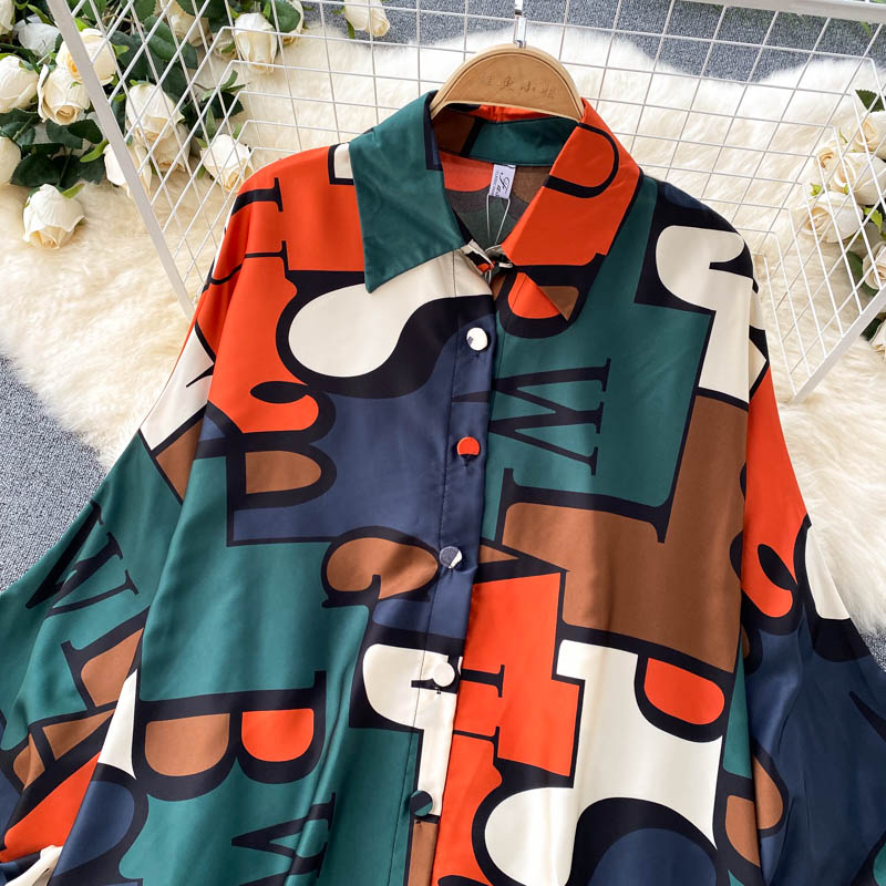 sixsr Women's Dress Spring Retro Print Casual Set Design Batwing Sleeve Single Breasted Blouse+High Waist Long Pants Two Piece Suits