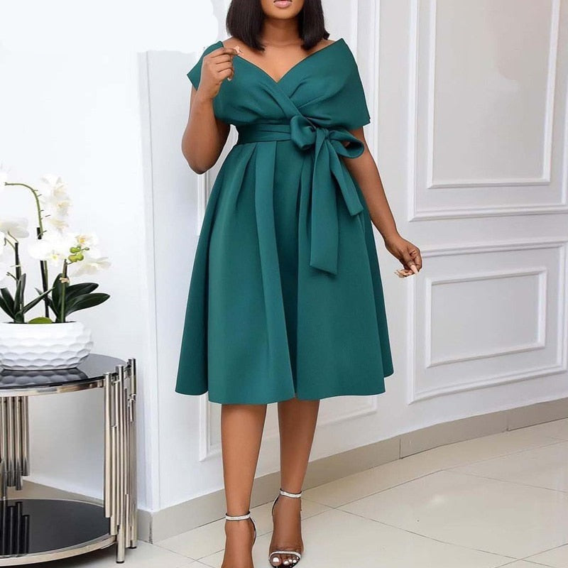 Sixsr Women Solid Elegant Evening Party Dress Formal Classy Party Gowns Dress