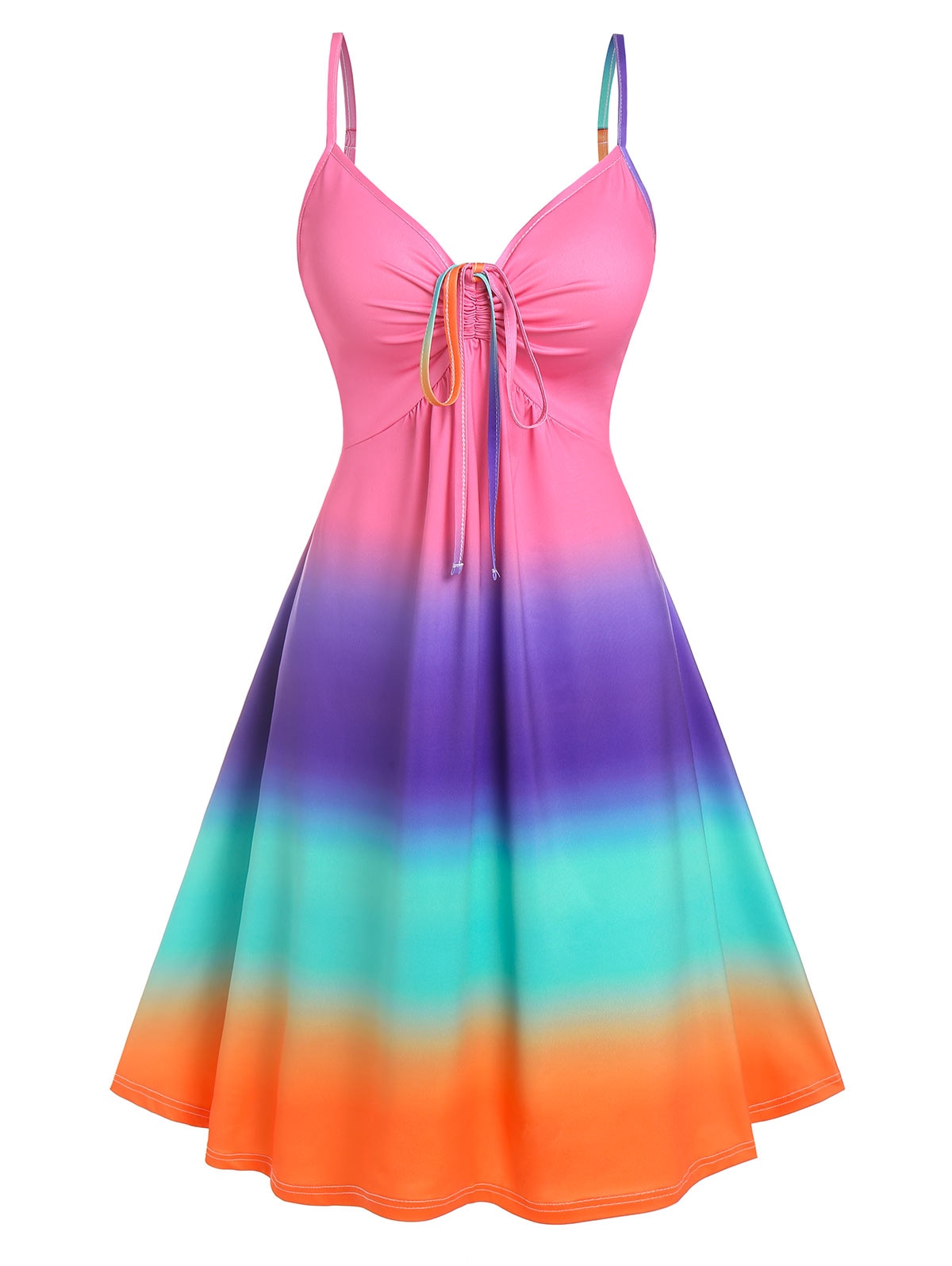 Sixsr Wipalo Casual Dress Plus Size Women Cinched Rainbow Color Ombre Slip Dress Spaghetti Strap Summer Sexy Party Dress Robe Femme