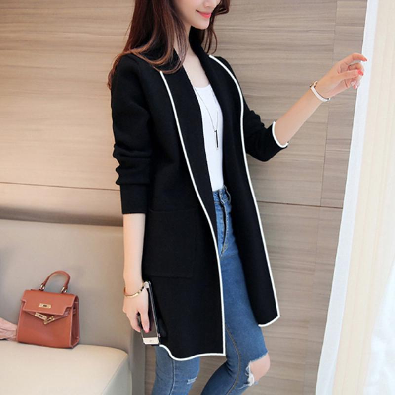 Sixsr Womens Fashion Autumn Winter Long Cardigan Female Casual Women Pocket Cardigan Sweater Knitted Cardigans All-match For Women Jacket Tops