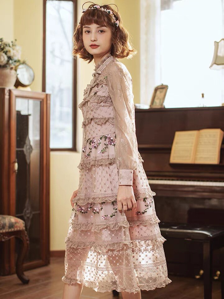 sixsr Spring Outfits Designer Runway Party Evening Midi Long Dresses For Women Ruffles Embroidery Floral Elegant Traf Chic Ladies Vestidos Femme Robe