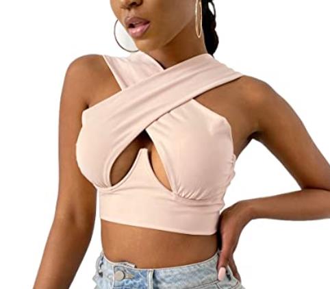 sixsr Women's Criss Cross Tank Tops Sexy Sleeveless Solid Color Cutout Front Crop Tops Party Club Streetwear Summer Lady Bustier Tops