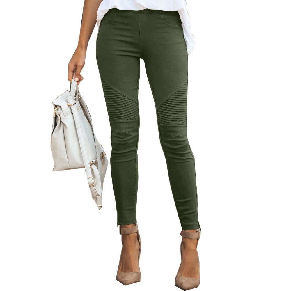 New Fashion Casual Solid Color Elastic Skinny Pants For Women