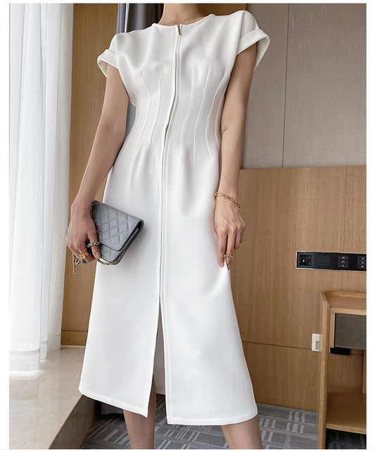 Sixsr Women Fashion White Short Sleeve Mid-calf Dress