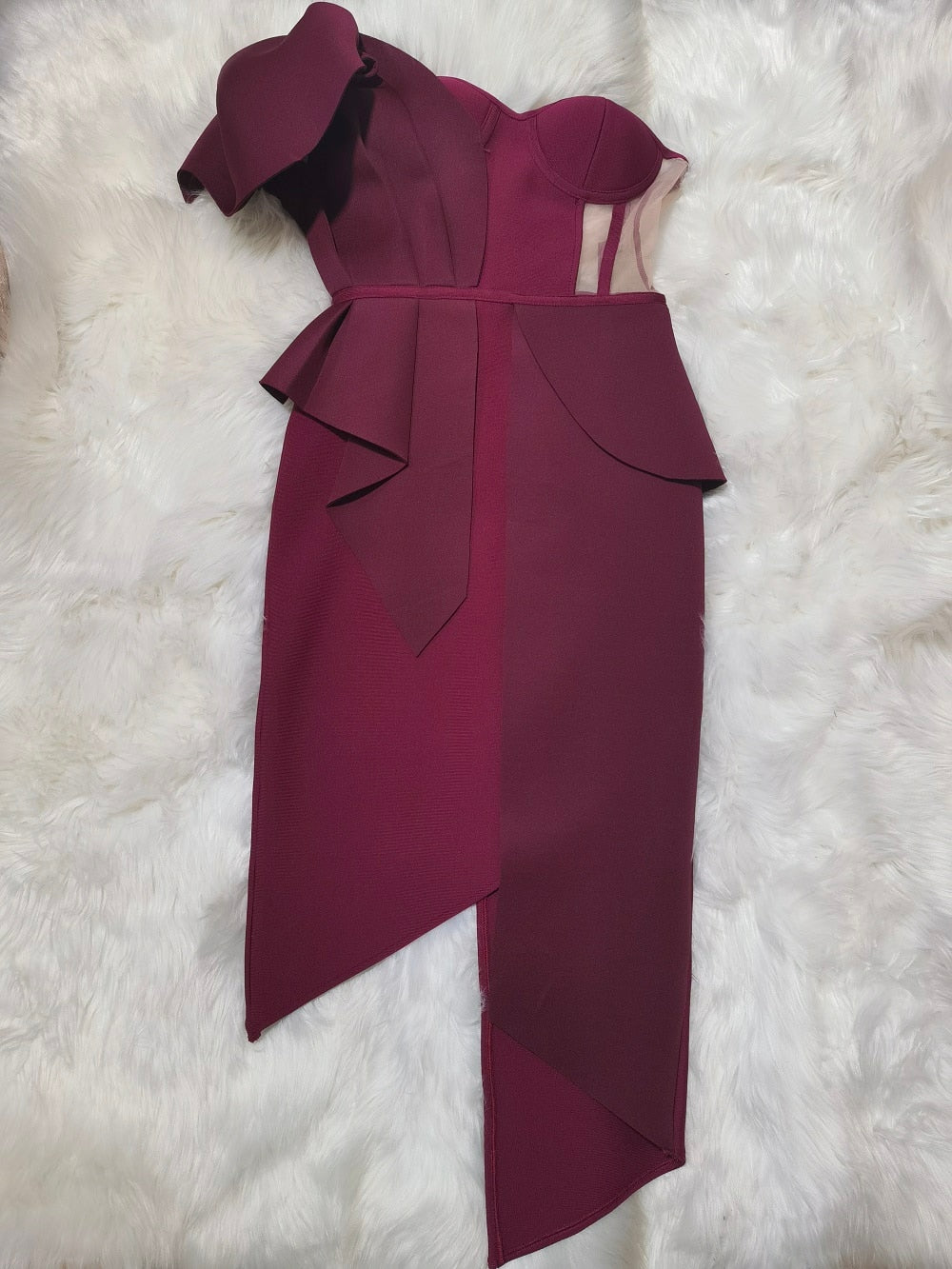 sixsr New Summer Fashion Women Bodycon Dress One Shoulder Bow Mesh Ruffle Sleeveless Bandage Dress Celebrity Party Evening Sexy