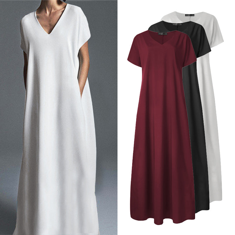 Sixsr Summer Outfits Women Summer Maxi Dress Elegant Beach Sundress Casual V Neck Vestidos Female Party Short Sleeve Robe Kaftan