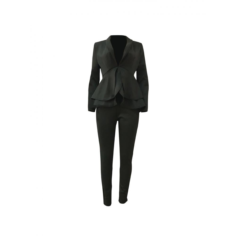 Sixsr high quality Sexy Business Suits For Women Solid Black White Office Ladies 2 Piece Sets Scallop Design Elegant Women Suit Coat & Pants Set