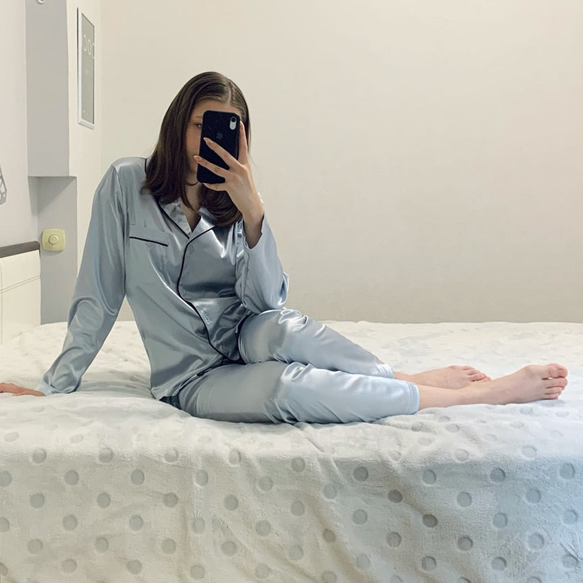 Sixsr Fashion Solid Color Satin Robe Set With Bra Sexy Pajamas Set Female Home Suit For Women Pajama Spring Long Sleeve Sleepwear