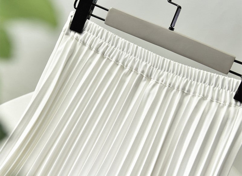 sixsr Brand Designer Women Spring Autumn Elegant Chic Solid Pleated Skirt High Waist Luxury Fashion With Elastic Female C-035