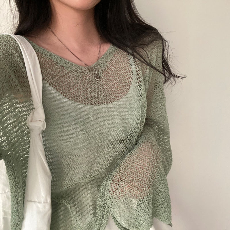 Sixsr Lazy Style Full Sleeves Jumpers Tops Hollow Out Sexy Women Fashion Casual Streetwear Chic Femme Sweaters Pullovers