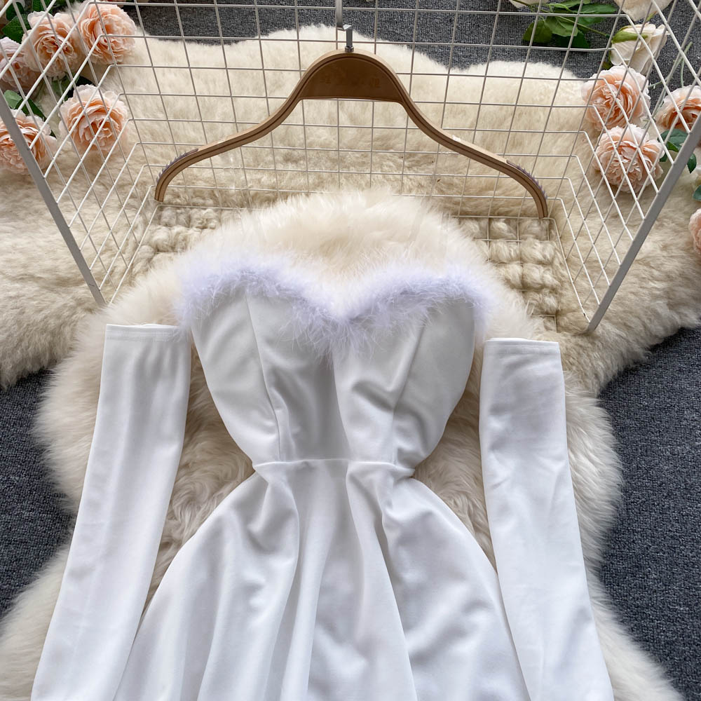 Sixsr Gifts For Women Elegant Dress For New Year Strapless Backless Furry Sexy Short Mini Christmas Dress Navidad Red Party Dress Femme