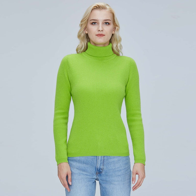 100% Merino Wool Turtleneck Women Sweater Autumn Winter Warm Soft Jumper Women Knitted Pullover Femme Cashmere Sweater Knit
