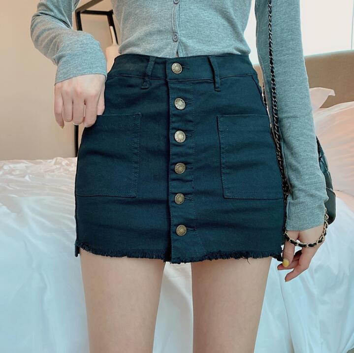sixsr  Summer Sexy Mini Skirt Women New Arrival Single Buttons High Waist Denim Shorts Skirt Black Or White A Line Jean Skirts