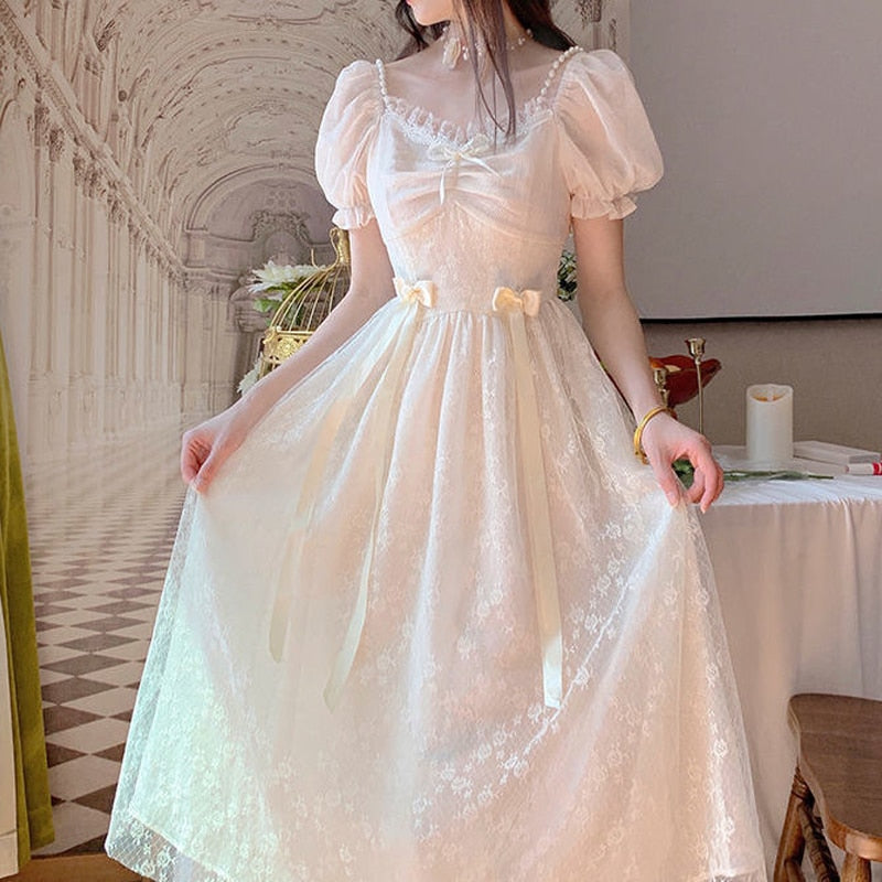 sixsr Top quality Elegant Princess Dress Women Vintage Lace-up Party Long Fairy Dresses for Women Spring Victorian Wedding Midi Dress Korean