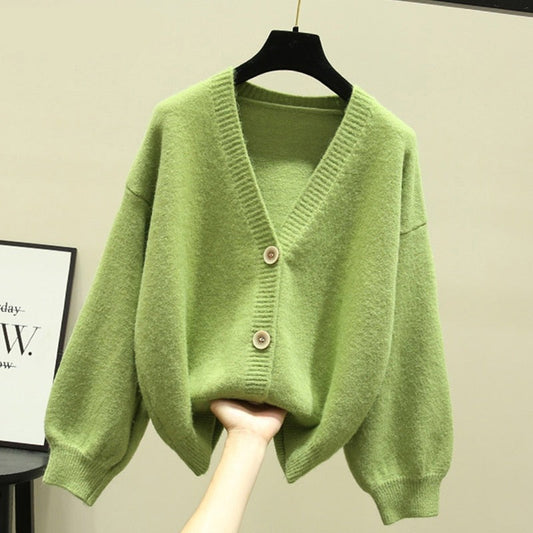 Sixsr  Oversized Cardigan Women Spring Casual Solid V Neck Long Sleeve Cardigan Sweater Female Knit Jacket Coat Green Pink
