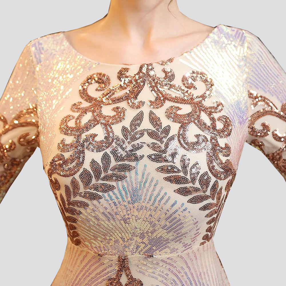 sixsr Hot Sale O-neck Long-Sleeve Shinning Sequins Evening Dresses Sexy Backless Mermaid Party Gowns Maxi Elegant Multi Female Robes vestidos