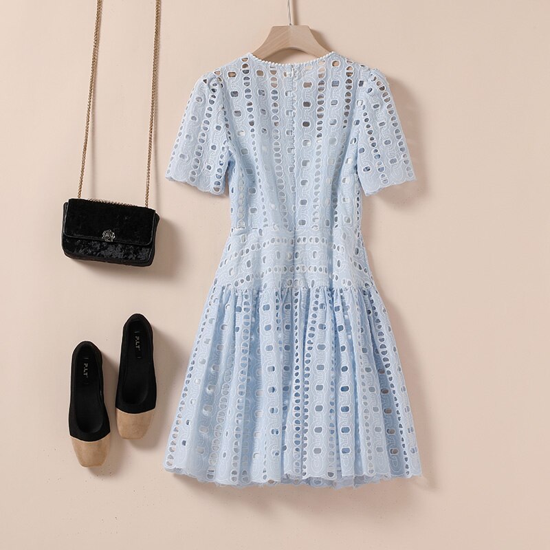 sixsr Summer Outfits High Quality Summer Hollow White Lace Two-Piece Dress Zomerjurk Dames High-Waisted Women Party Dress Vestidos De Verano N