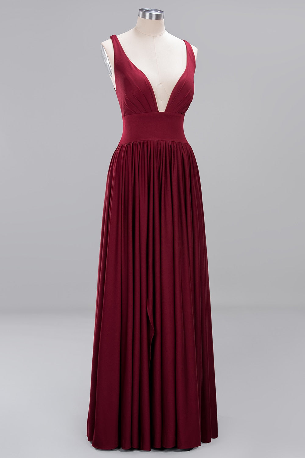 FTAPAESE Sexy Bridesmaid Dresses Satin Simple V Neck High Slit Wedding Party Backless Evening Robe For Cccasion Long Prom Gown