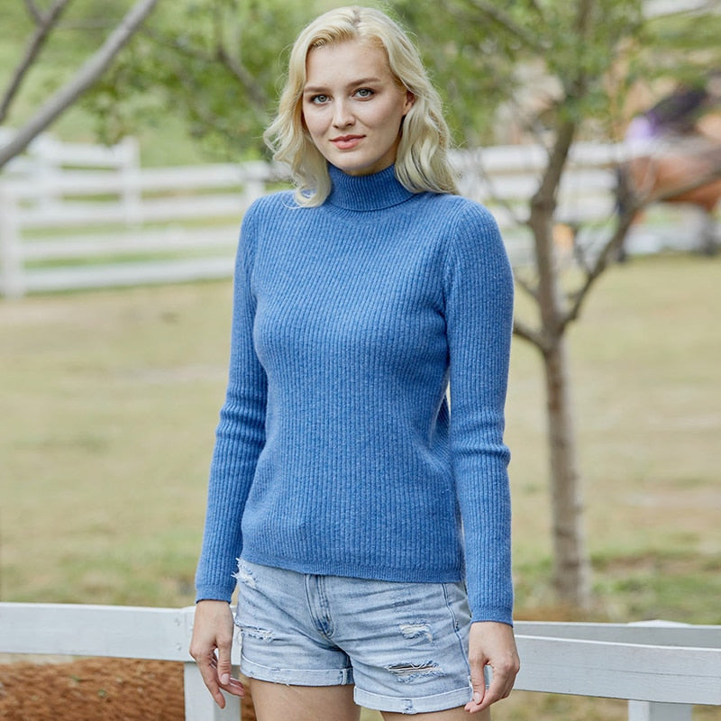 100% Merino Wool Turtleneck Women Sweater Autumn Winter Warm Soft Jumper Women Knitted Pullover Femme Cashmere Sweater Knit