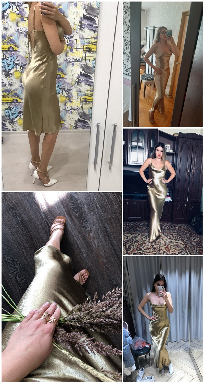 Sixsr Summer Dresses For Women Sexy Spaghetti Strap Backless Summer Dress Women Satin Lace Up Trumpet Long Dress Elegant Bodycon Party Dresses
