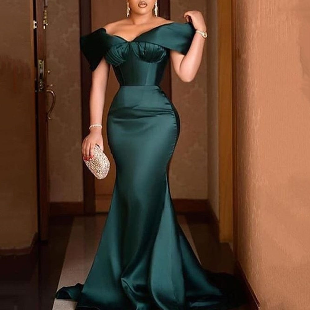 sixsr green off shoulder elegant evening party dress sexy celebrity mermaid maxi vestidos luxury gowns plus size women long dress