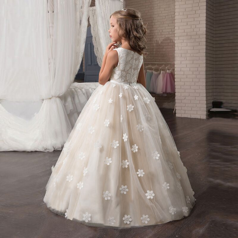 sixsr Vintage Flower Girls Dress for Wedding Evening Children Princess Party Pageant Long Gown Kids Dresses for Girls Formal Clothes