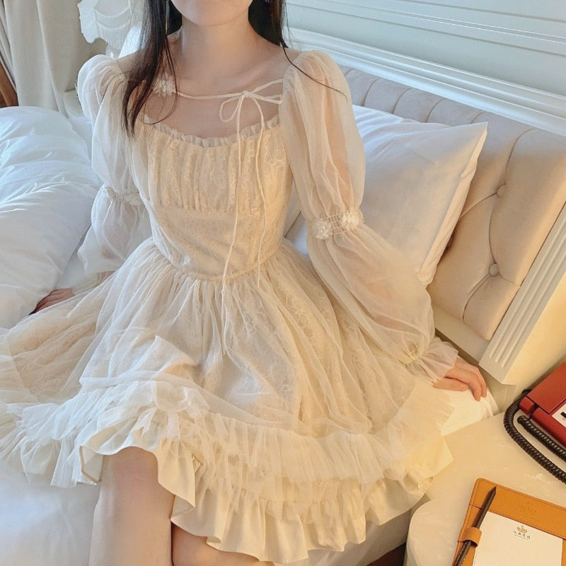 Sixsr Lolita Kawaii Dress Women Casual Long Sleeve Vintage Y2k Mini Dress Female Japanese Style One Piece Dress Korean Autumn