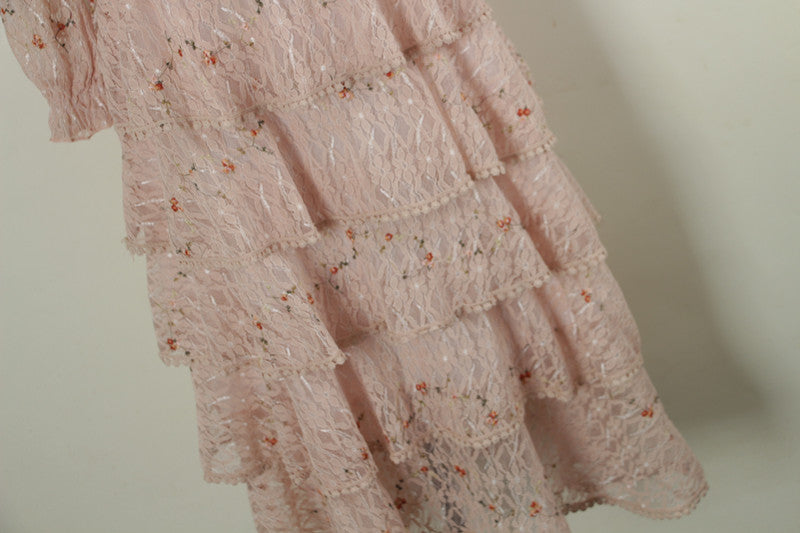 sixsr Pink Lace Embroidery Maxi Dress Female spring Winter Full sleeve high waist Ruffle elegant Long party dresses Woman