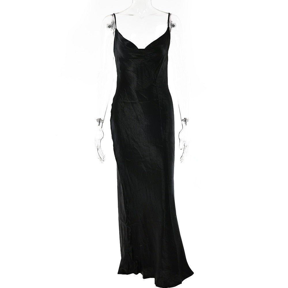 Sixsr Summer Dresses For Women Sexy Spaghetti Strap Backless Summer Dress Women Satin Lace Up Trumpet Long Dress Elegant Bodycon Party Dresses