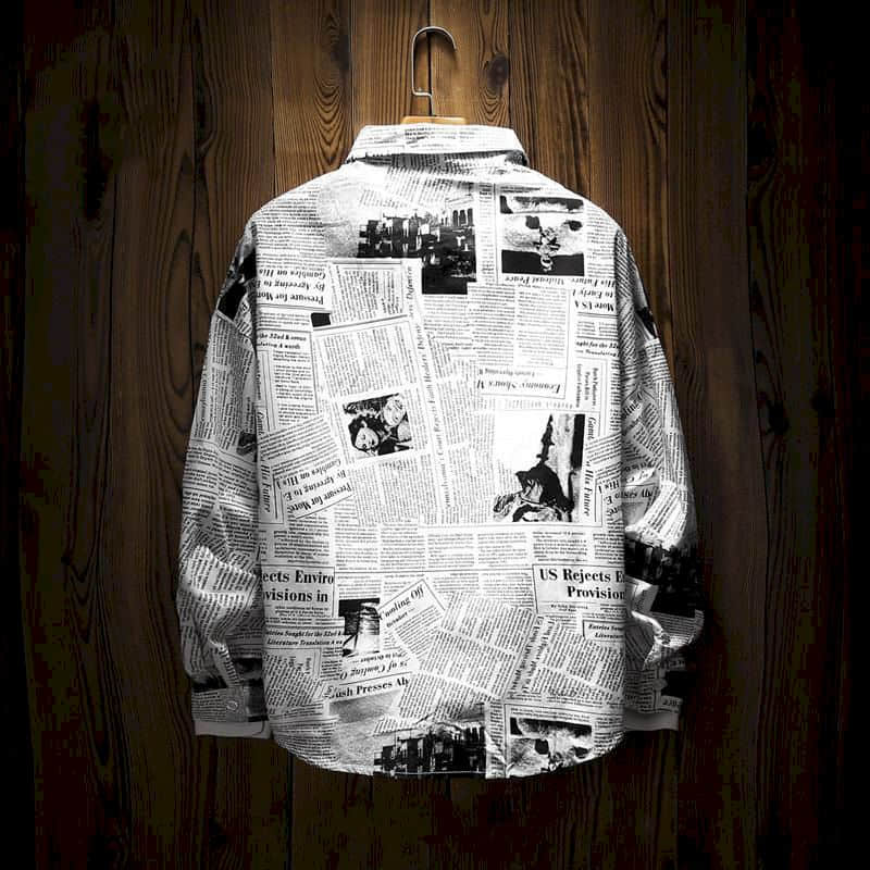 Newspaper shirt Korean trend men's shirt long-sleeved loose couple lovers shirt student all-match shirt 2024 fashion streetwear