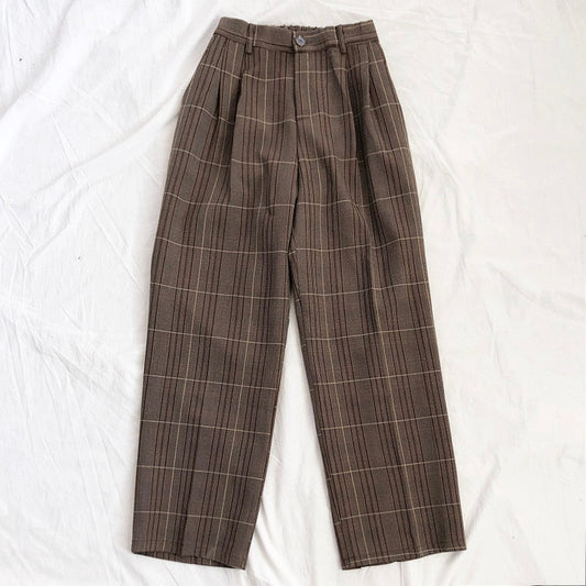 sixsr Fashion Trends Spring Women Pants Plaid High Waist Dropping Feeling High Waist Wide Leg Long Suit  Pants