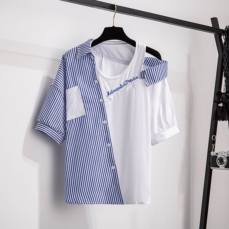 Sixsr 2 pieces shorts sets summer Sweet Korean off shoulder striped patchwork tops and shorts 2 pieces sets women two pieces outfits