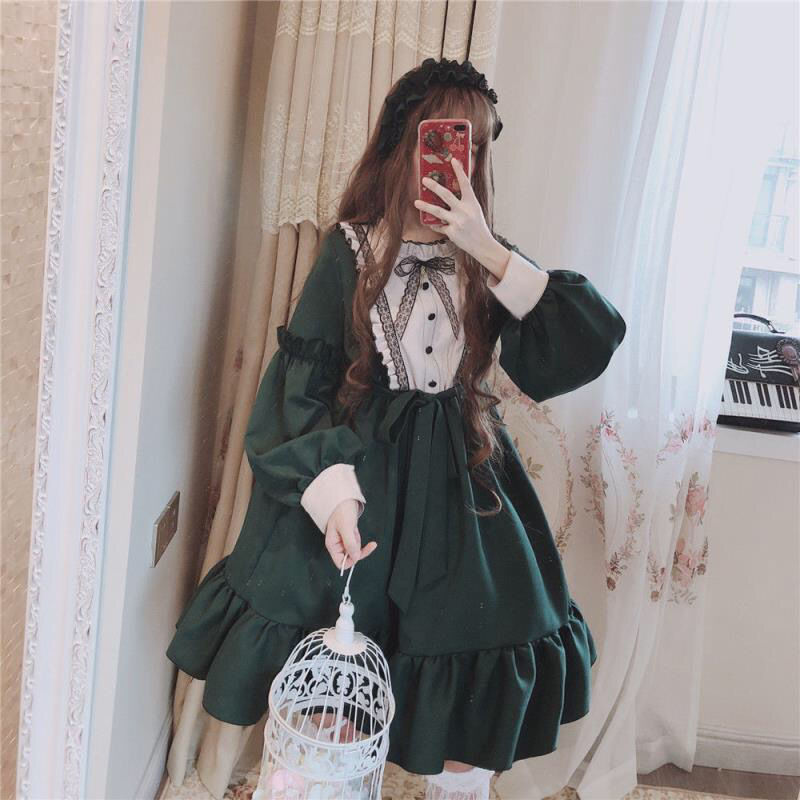 Sixsr Quality Kawaii Lolita Style Dress Women Lace Maid Costume Dress Costume Sweet Gothic Party Robe Renaissance sSpring