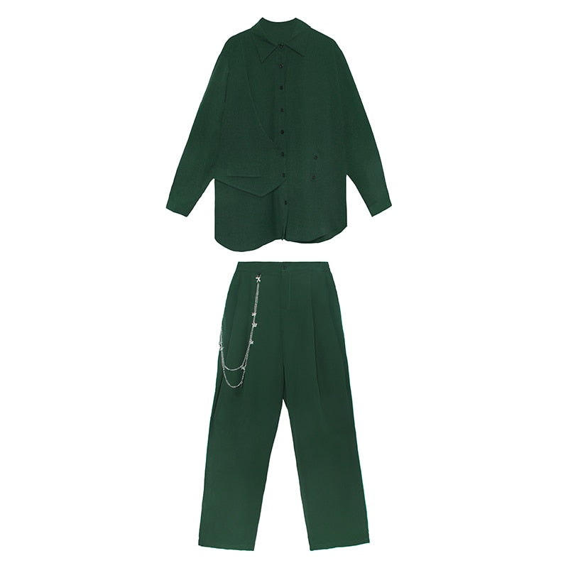 sixsr Wide Leg Pants Irregular Big Size Two Piece Suit New Lapel Long Sleeve Loose Fit Women Fashion Spring Autumn
