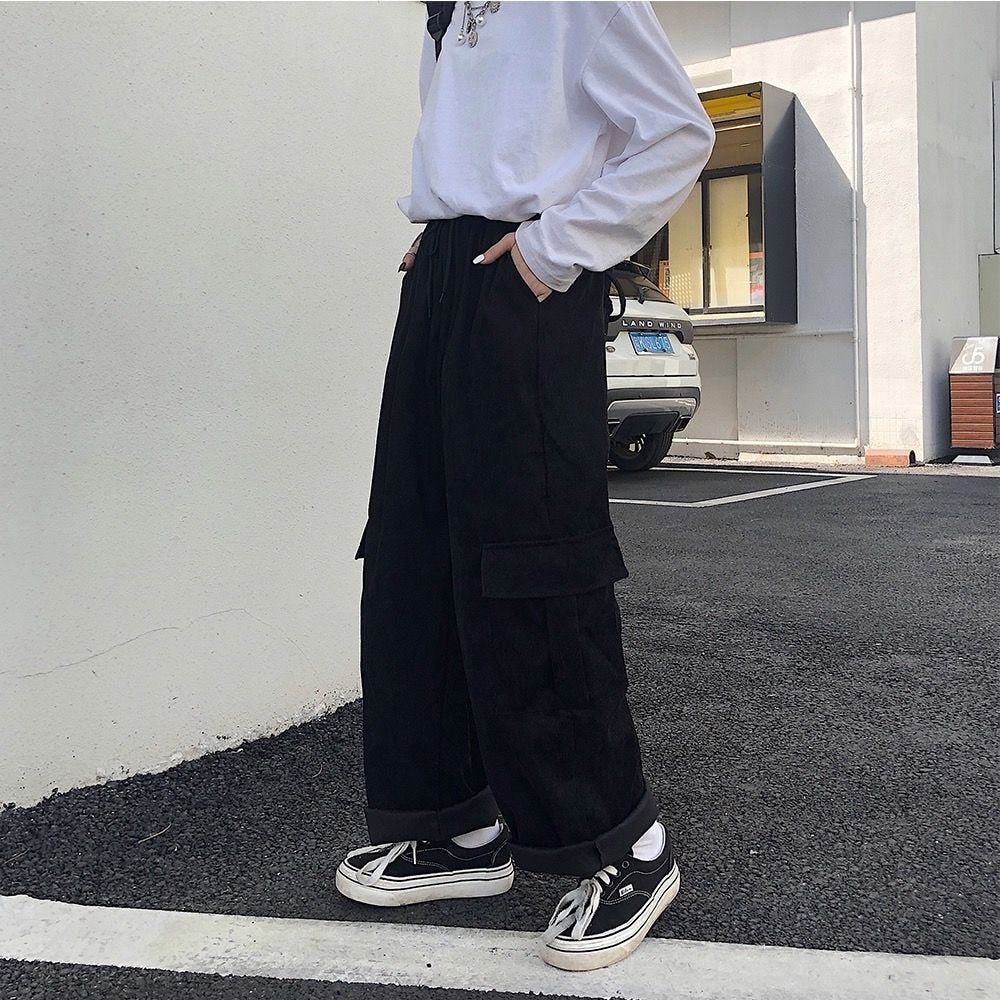 sixsr Summer Outfits Trends Women's Cargo Pants Corduroy Wide Leg Pocket Jogger Trousers Autumn Winter Casual Loose Streetwear Harajuku Harem Pant Females