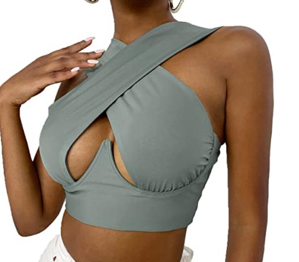 sixsr Women's Criss Cross Tank Tops Sexy Sleeveless Solid Color Cutout Front Crop Tops Party Club Streetwear Summer Lady Bustier Tops