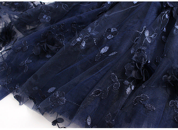 sixsr Luxury Woman Skirts Korean style Fashion Elastic Waist Appliques Embroidery Floral Mesh Skirt Long Gauze Ball Gown Skirt