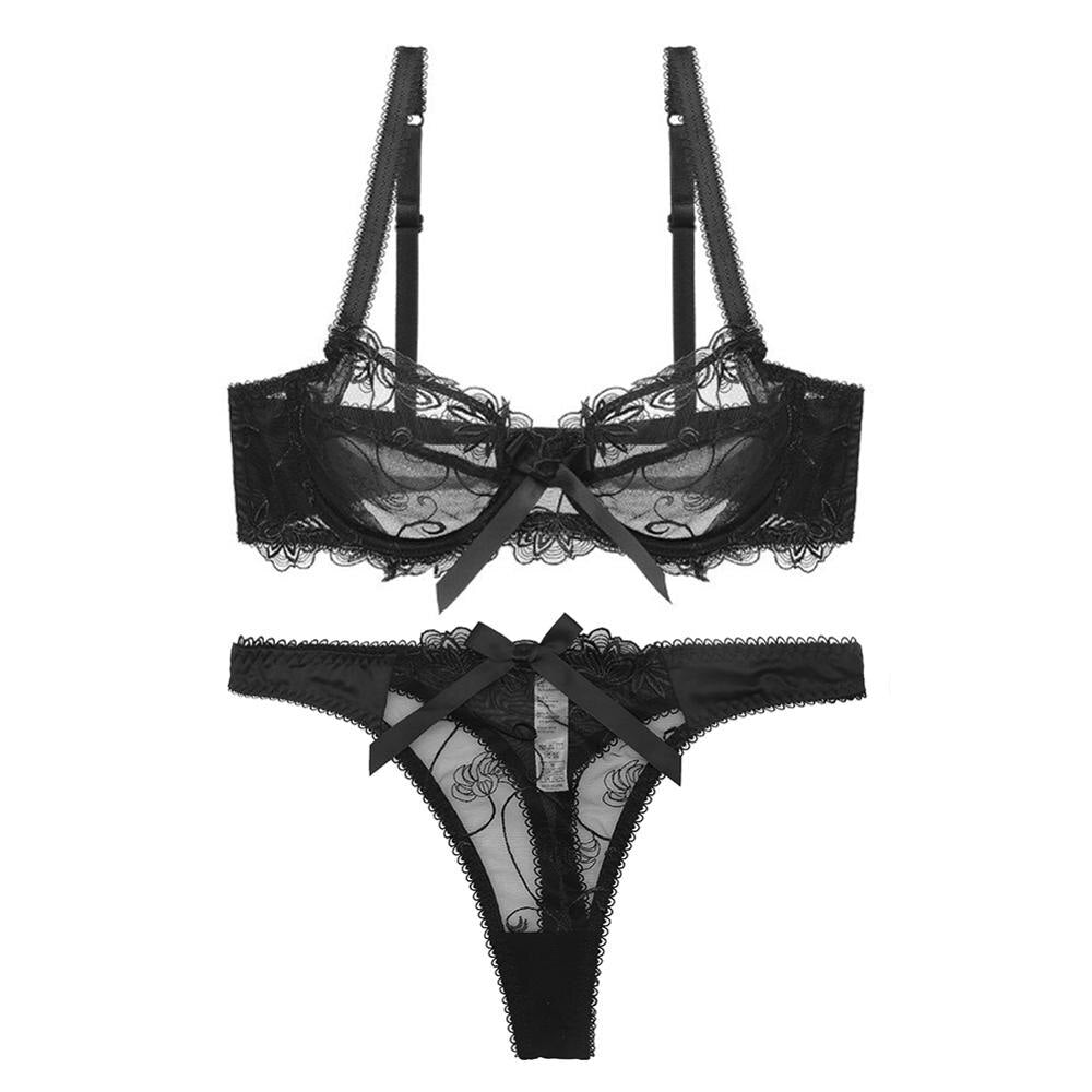 sixsr  Hot 2pcs Women Sexy Ultra-Thin  Breathable Floral Lingerie  Sets Bras+Thongs